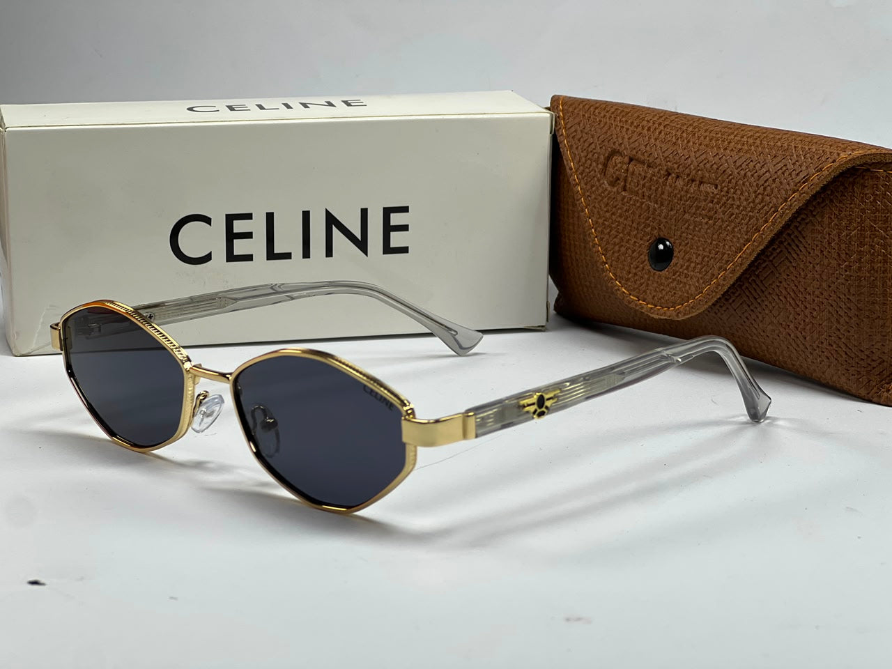 Celine Premium Hexagonal Sunglasses – Metal Frame with Case & Box