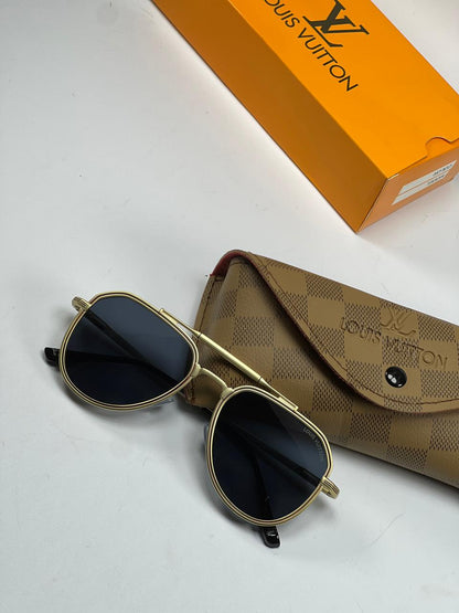 Louis Vuitton Premium Aviator Sunglasses – Double Bridge Metal Frame with Damier Case & Box