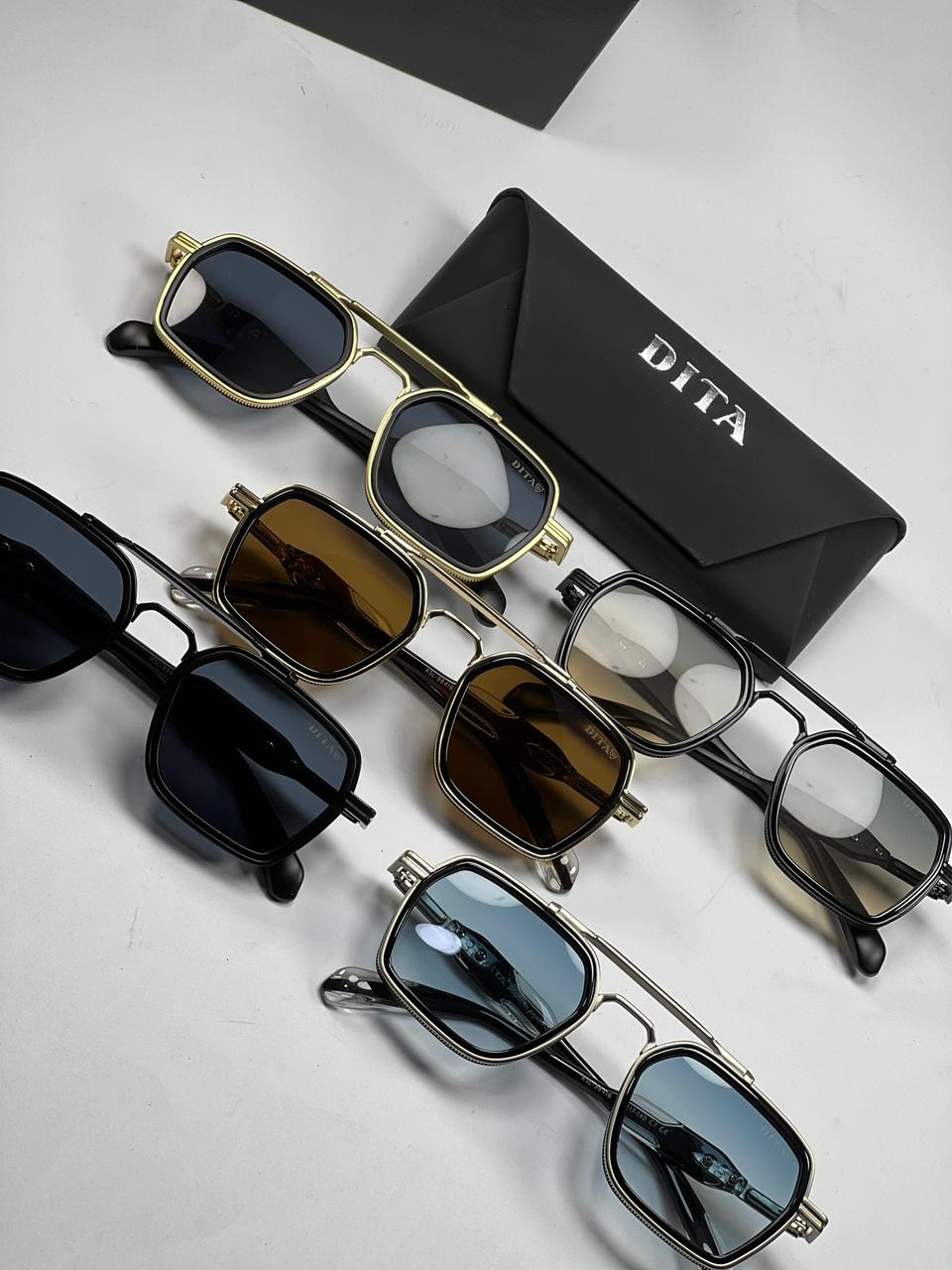 DITA Premium Square Sunglasses – Double Bridge Metal Frame with Case & Box