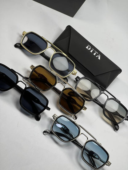 DITA Premium Square Sunglasses – Double Bridge Metal Frame with Case & Box