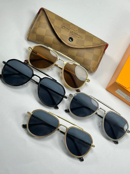 Louis Vuitton Premium Aviator Sunglasses – Double Bridge Metal Frame with Damier Case & Box