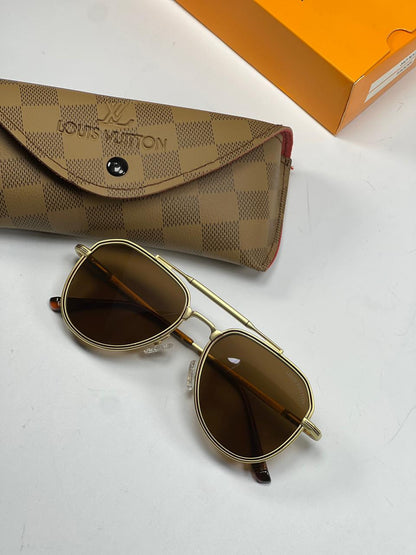 Louis Vuitton Premium Aviator Sunglasses – Double Bridge Metal Frame with Damier Case & Box