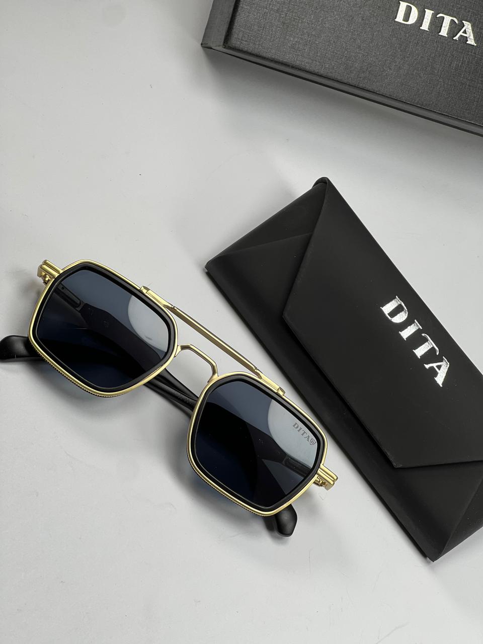 DITA Premium Square Sunglasses – Double Bridge Metal Frame with Case & Box