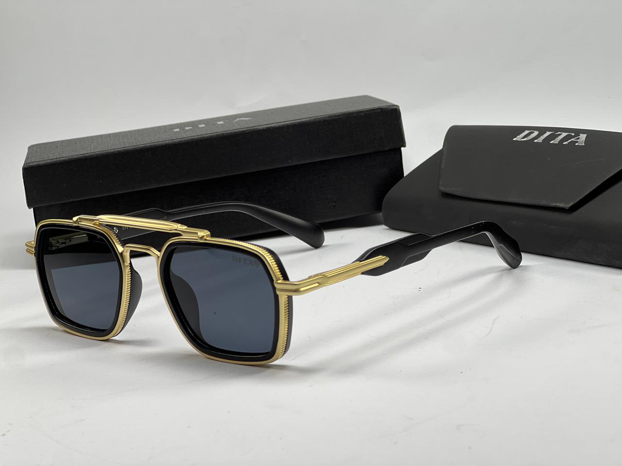 DITA Premium Square Sunglasses – Double Bridge Metal Frame with Case & Box